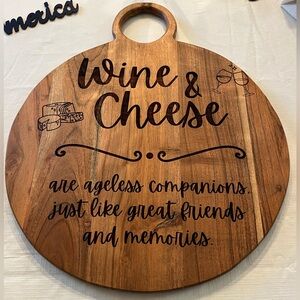 NEW Cutting Board 14” round x 17” x 1/2”. Beautiful Charcuterie Board gift.